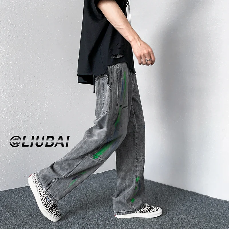 

Оригинальные мужские модные ретро Серые Синие розовые повседневные джинсы мужские уличные свободные прямые джинсовые брюки в стиле хип-хо...