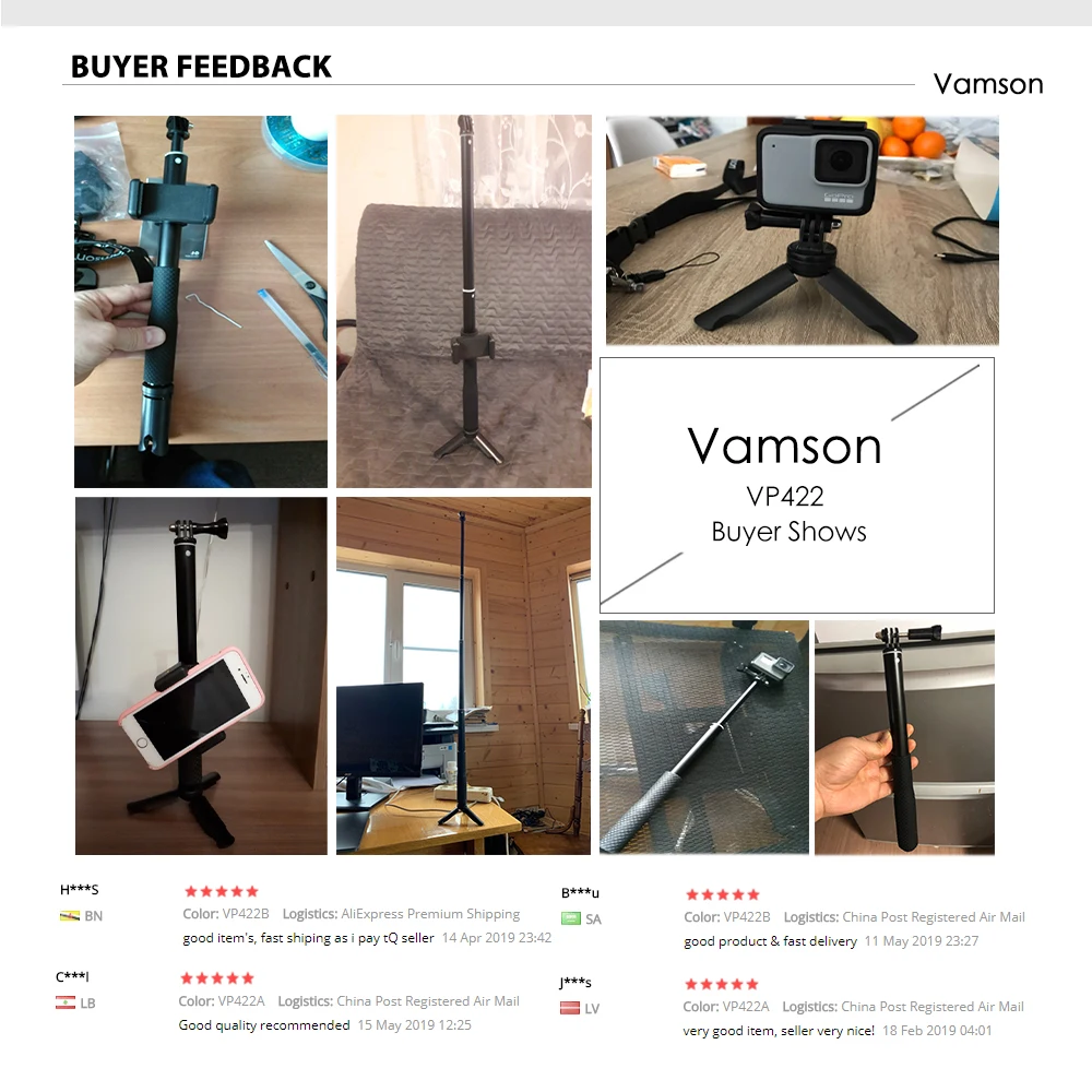 Vamson для Gopro Hero 7 6 5 штатив монопод Регулируемая селфи палка для телефона для GoPro аксессуары для Xiaomi Yi SJCAM VP422