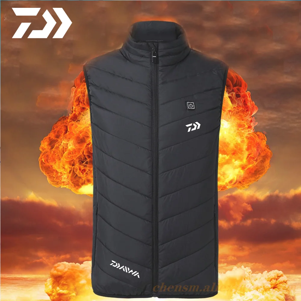 

Daiwa Heated Jacket Vest USB Men Winter Fishing Electrical Heated Sleevless Jacket Travel Outdoor Waistcoat Hiking