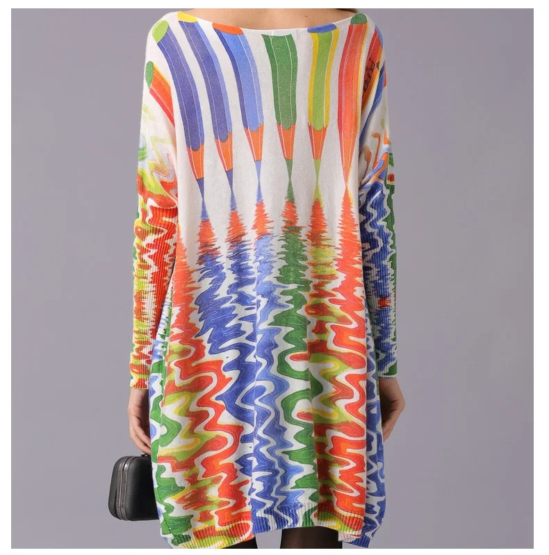 

Vefadisa Colorful Pencil Print Women Sweater 2021 Autumn Batwing Sleeve Female Knitted Plus Size Pullover Sweater Coat QYF6072