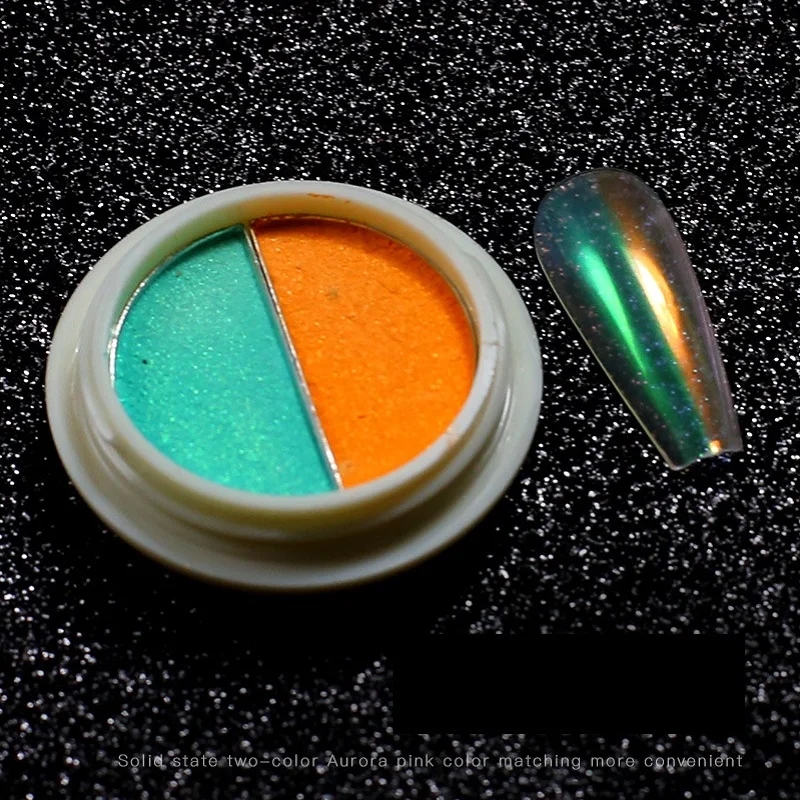 Зеркальный порошок Авроры прозрачный блеск для ногтей два цвета неоновый