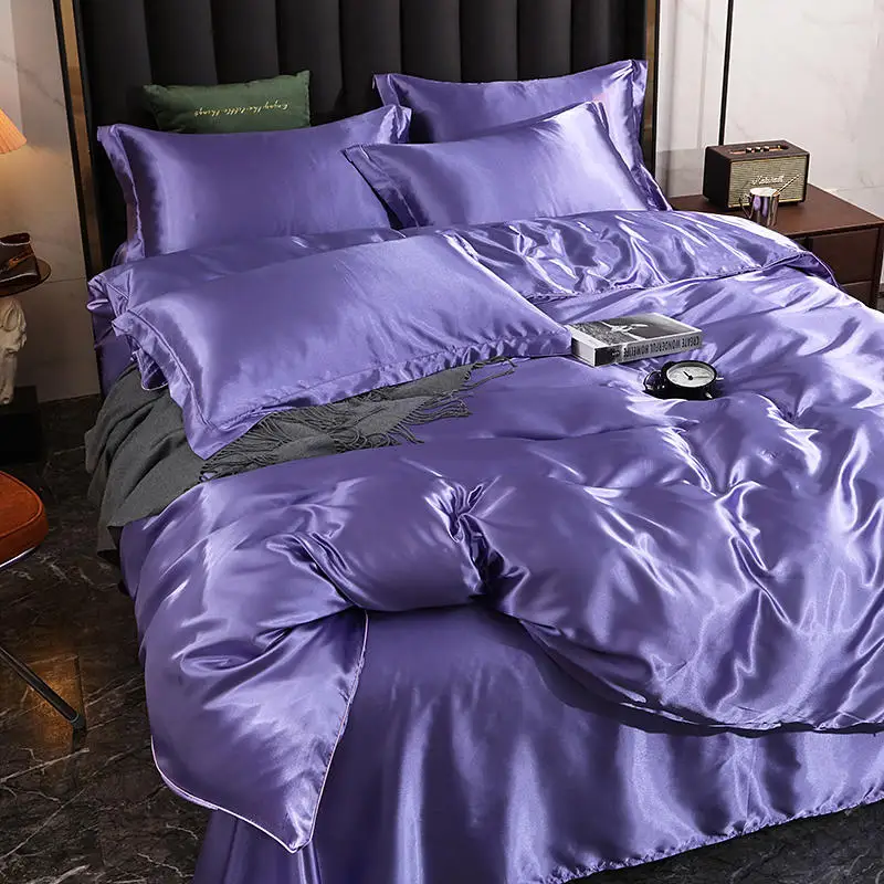 Conjunto de cuatro piezas de seda, de estilo europeo bajera s&aacute;bana, funda de edred&oacute;n de seda de morera desnuda para dormir, env&iacute;o gratis-3