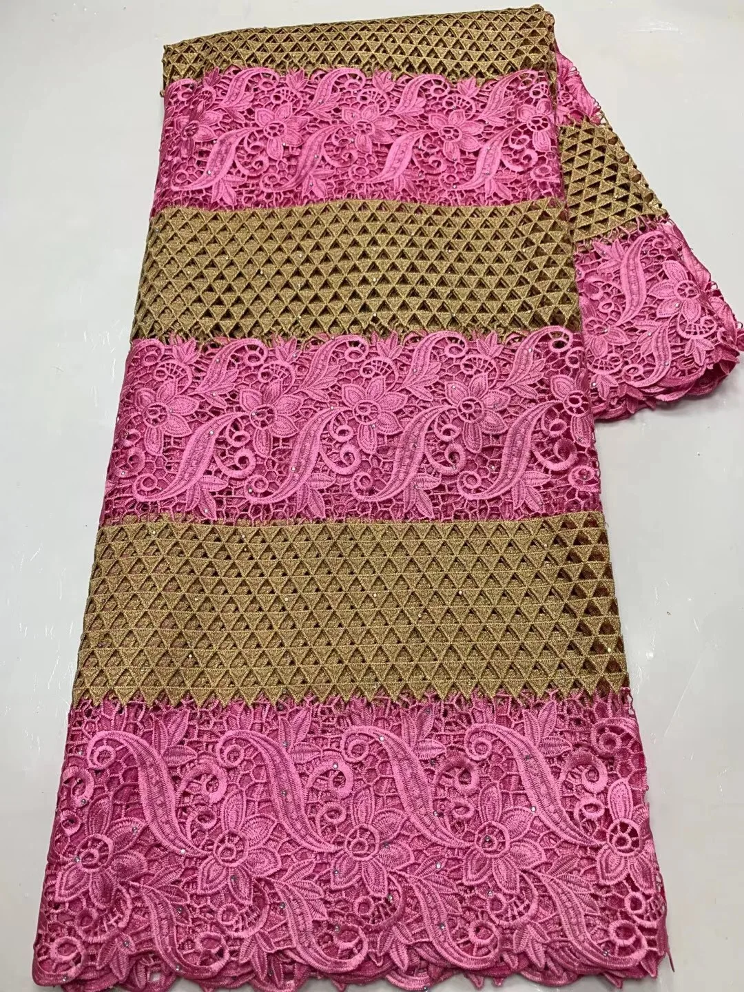 

African Cord Guipure Lace With Stone African Lace Fabric 5yards Embroidery Nigerian Lace French Tulle Net Lace For Dress