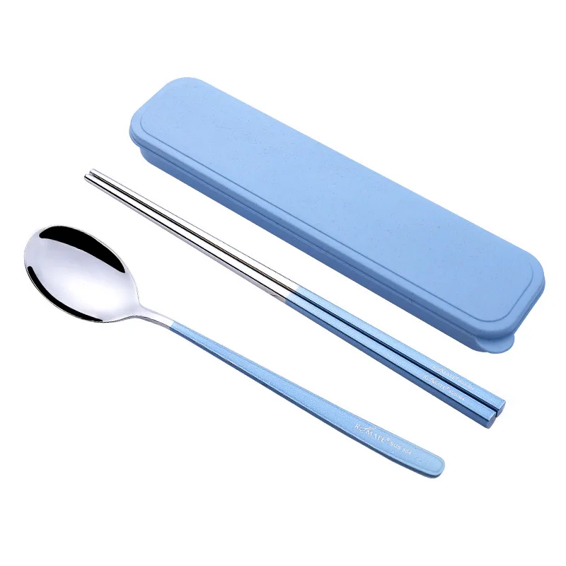 Stainless Steel Dinner Set Chopsticks Fork Spoon Box Portable Travel Camping Cutlery Tableware Dinnerware Case Kit | Дом и сад