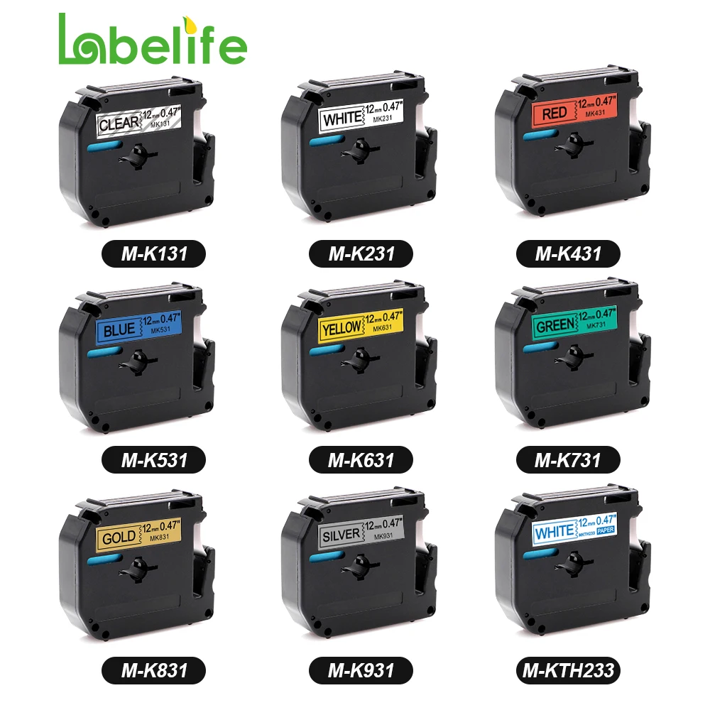 

50 шт., 12 цветов, совместимая с Brother M, строгая лента, флейта MK231, черная на белом, 12 мм, яркая фотосессия