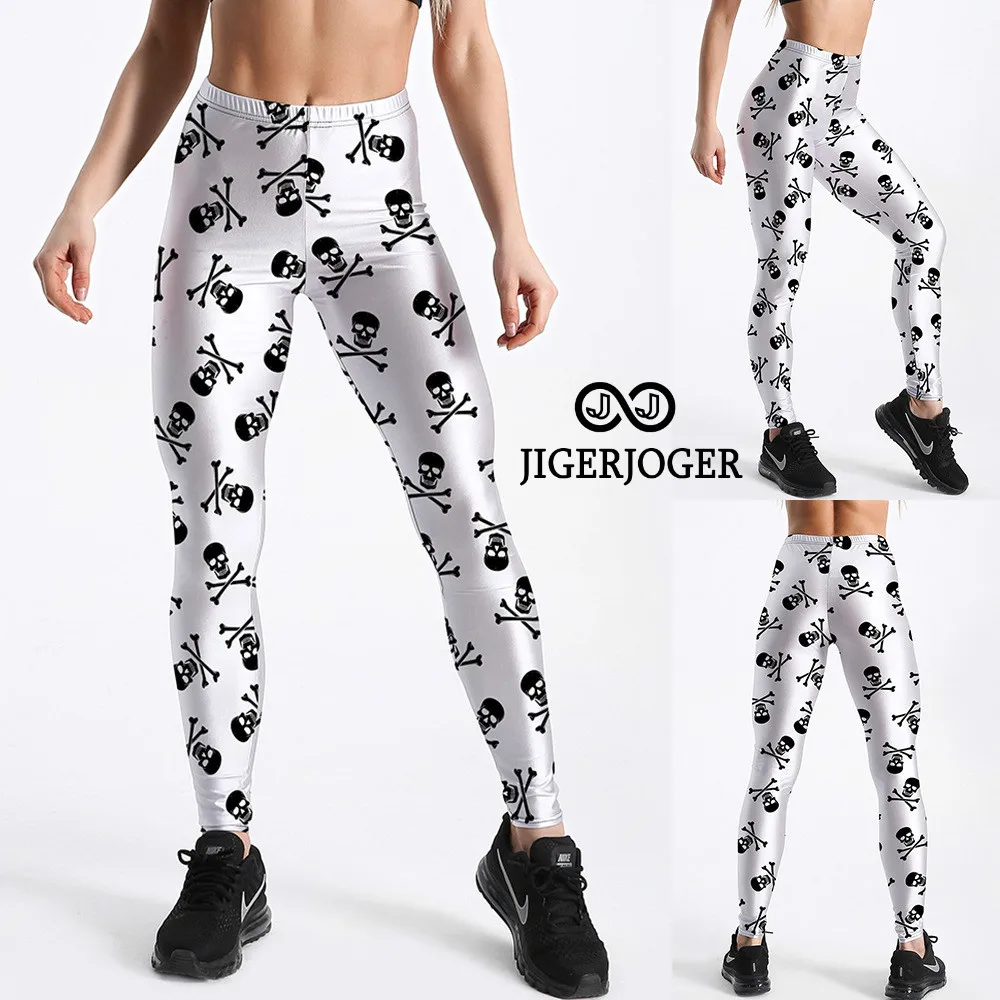 Леггинсы черно-белые с принтом пиратского черепа гимнастика Спорт Йога | и