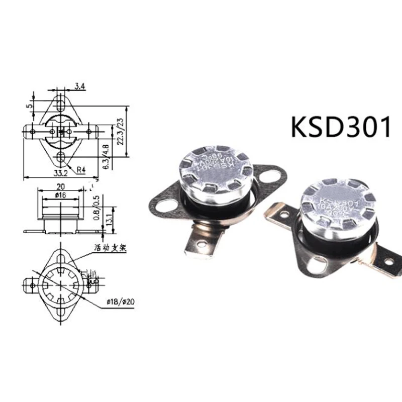 Термостат KSD301 250 В 10 А нормально замкнутый переключатель температуры 40C-135C для