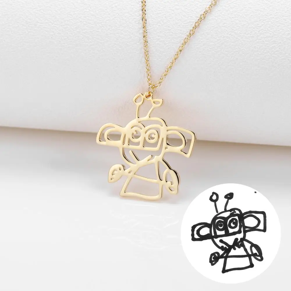 Custom DIY Children Drawing Necklace Kids Art Child Artwork Personalized Graffiti Necklaces Custom Your Design Name Logo Jewelry