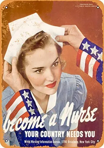 

1943 Become a Nurse 12 X 8 Inches Retro Metal Tin Sign - Vintage Art Poster Plaque