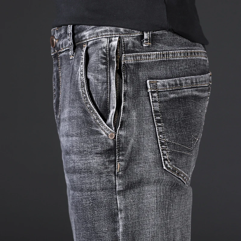 Male Jeans Men Men'S Jean Homme Denim Slim Fit Pants Trousers Straight Gray Biker Spijkerbroeken Heren Multi-Pocket Soft Casual