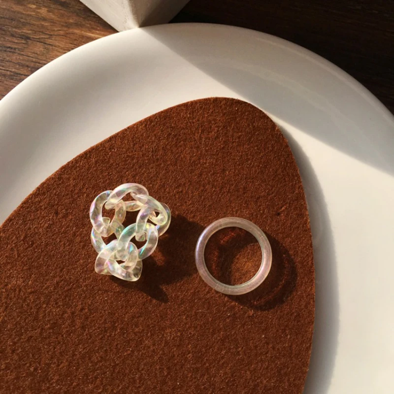 

Ins 2Pcs/set Korea Vintage Transparent Resin Colorful Rings Chic Colorful Acrylic Geometric Irregular Ring Set for Women Jewelry