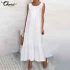 Сарафан Celmia 2021, женское летнее длинное платье макси без рукавов, женское повседневное свободное однотонное платье макси, праздничное платье, Халат