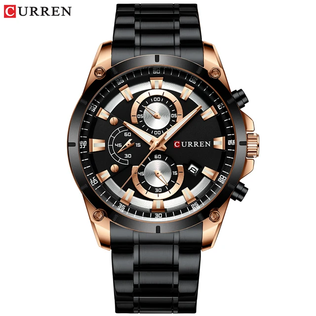 rose-black Мужские часы Curren от ведущего бренда, роскошные мужские наручные часы с хронографом, кварцевые спортивные часы синего золота для мужчин - Цвет: rose-black