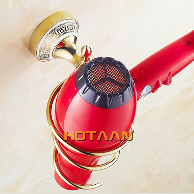 

gold ceramic Bathroom Wall Shelf Wall-mounted Hair Dryer Rack Storage Hairdryer Support Holder Spiral Stand Holder YT-19899