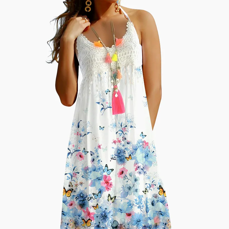 Женское кружевное платье-миди с открытыми плечами и цветочным принтом | Женская