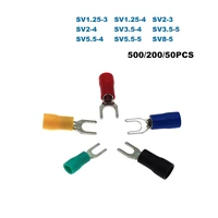 50020050pcs spade insulated crimp terminals sv1 25sv8 electrical lug wire connector furcate cable ferrules 0 5 10mm2 22 8awg
