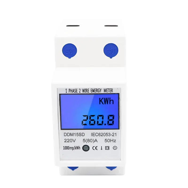 Однофазный 2 провода Din Rail 5(80A) измеритель электроэнергии монитор DDM15SD с