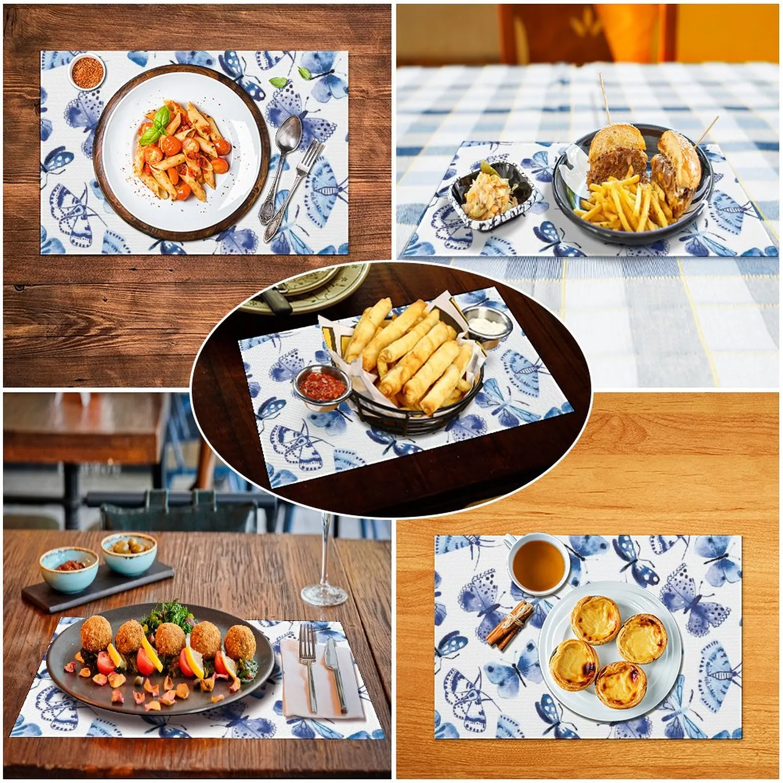 

Butterfly Lucky Poster Rectangle Table Mats Non Slip Heat Resistant Washable Coffee Mats Kitchen PVC Placemat 2PCS
