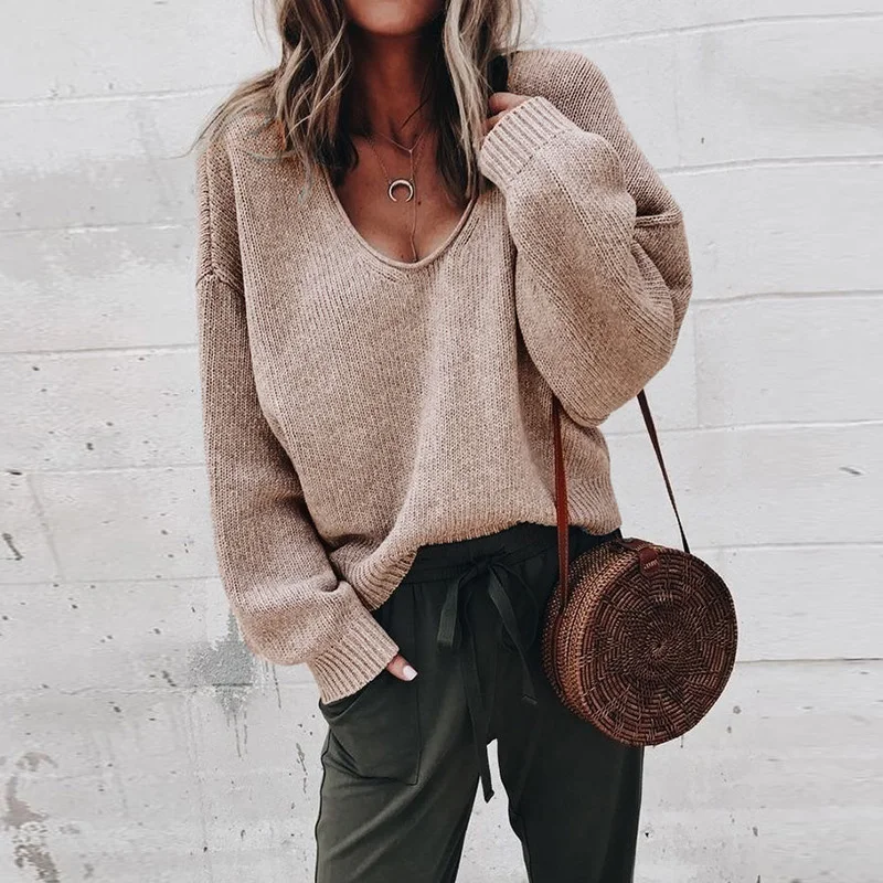 Loose women jumper spring autumn oversized knitted sweaters and pullovers thin black long sleeve ladies sweater DR2250 | Женская одежда