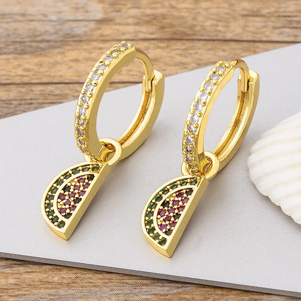 

Fashion 10 Styles Semicircle Hoop Earrings Pendant For Women Copper Zircon Geometric Colorful Earrings Fine Party Jewelry Gifts