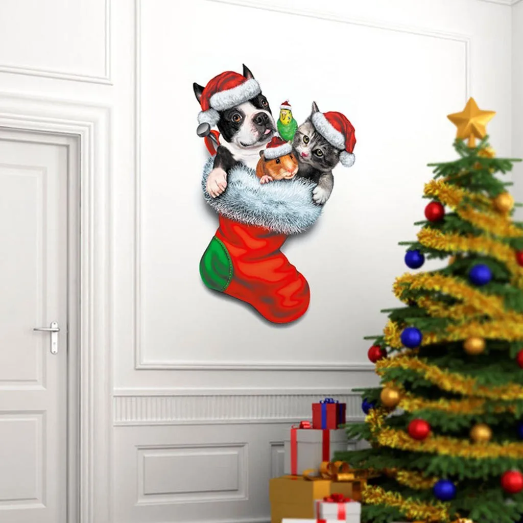 2020 рождественские носки домашние питомцы кошки собаки хомяка Наклейка на стену