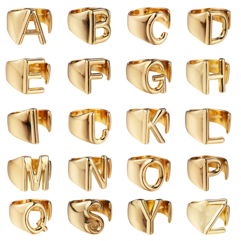 

Juya 18K Real Gold Plated Handmade Luxury Open Adjustable Initial Name Rings For Women Men Gift Graduation Fine Jewelry Supplies