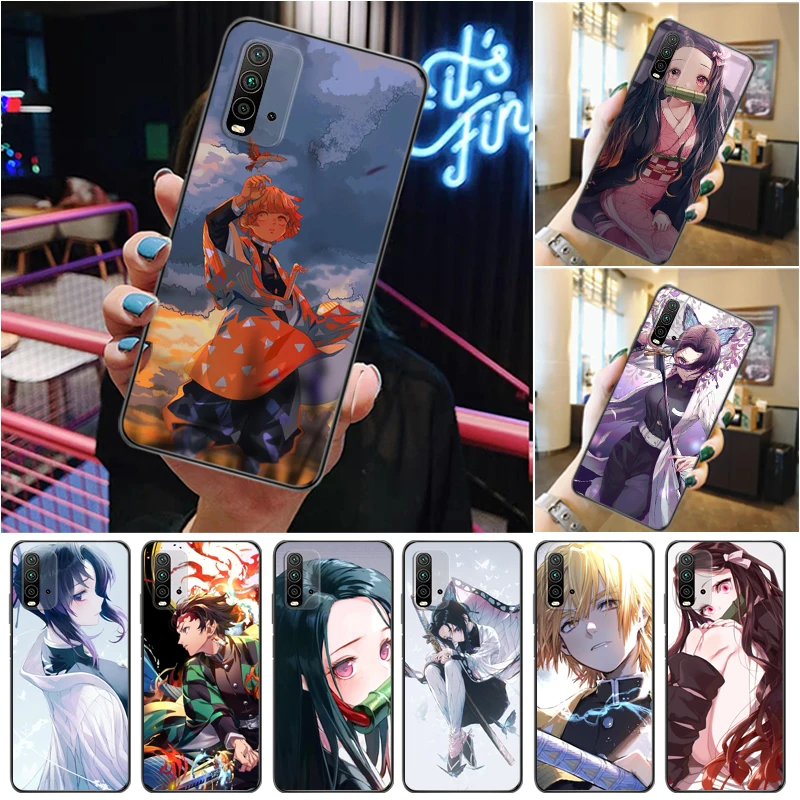 

Demon Slayer Kimetsu No Yaiba Agatsuma Zenitsu Kamado Tanjirou Kamado Nezuko Phone Case For Xiaomi Redmi 9 9T 9A Pro Funda