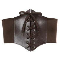 gothic dark lace up female waist corset belt wide pu leather belts women fashion slimming waistband adjustable