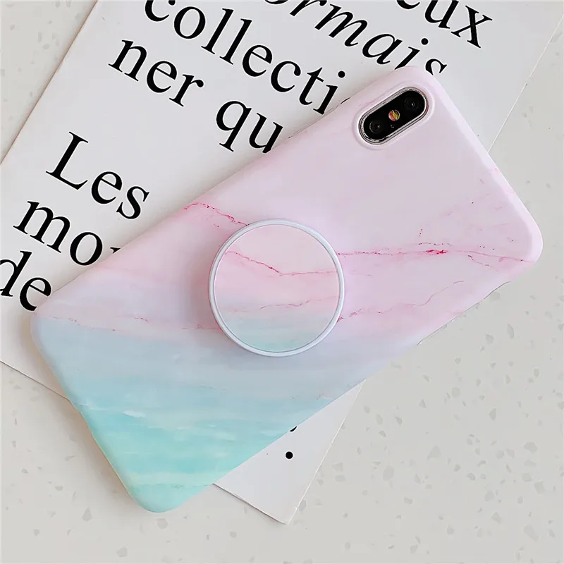 0832 1 FLYKYLIN милый розовый мраморный чехол для iphone XS Max XR X 6 S 6 S 7 8 Plus задняя крышка на мягкой IMD силиконовой матовой Coque держатель стенд - Цвет: 0832 1