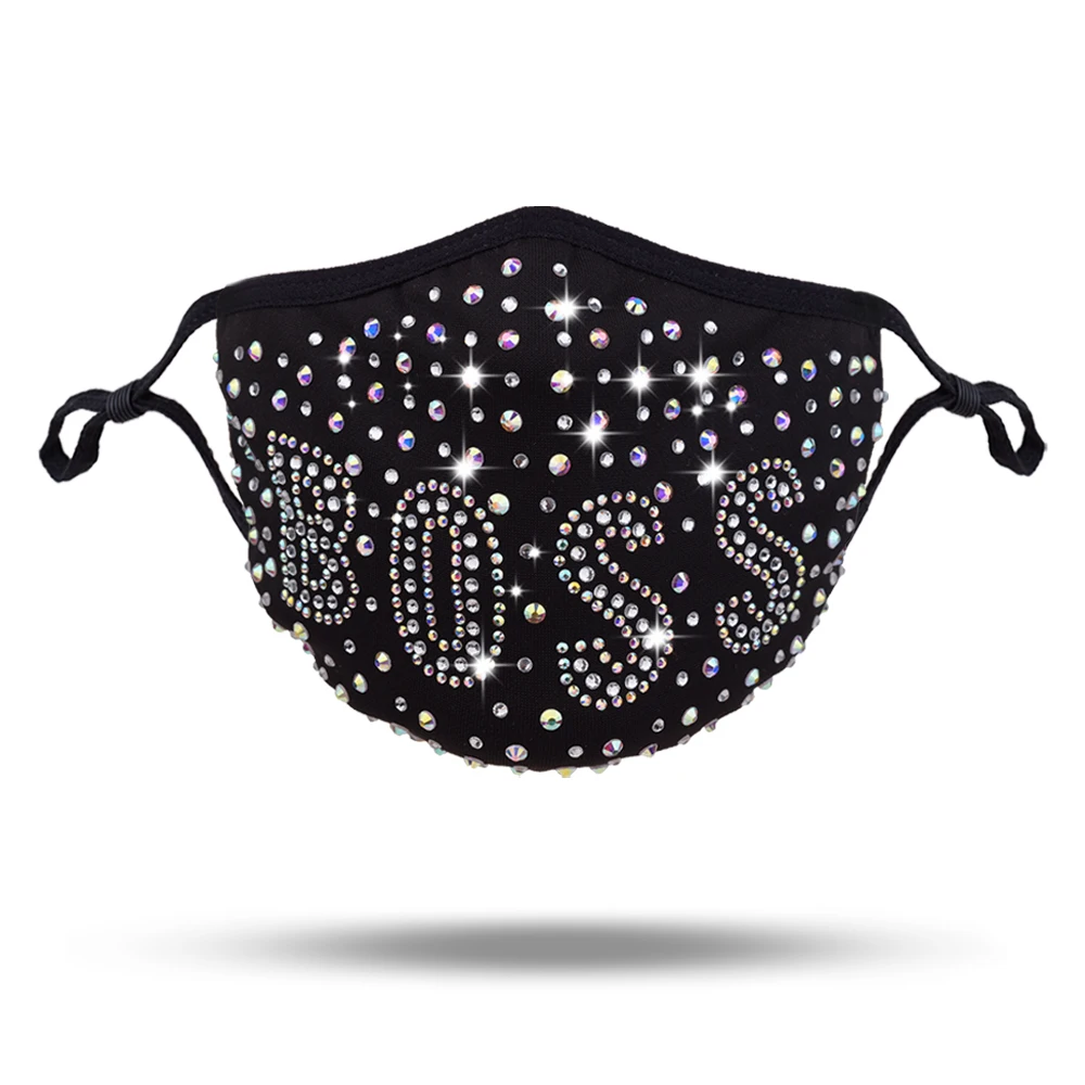 

2021 Fashion Hot Drilling Rhinestones Facemask For Women Reusable Washed Fabric Masque Halloween Party Decoration KZ-001