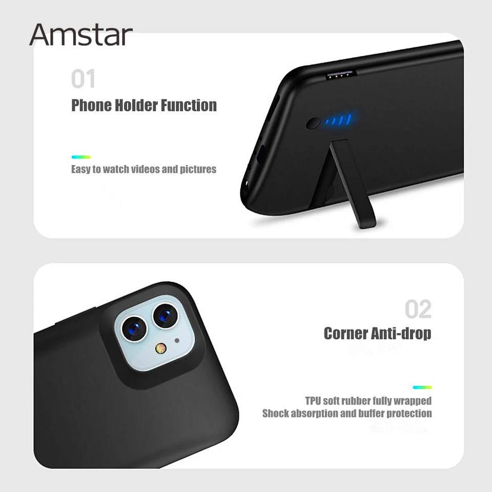 Чехол Amstar для внешнего зарядного устройства iPhone 12 Pro ударопрочный чехол из ТПУ