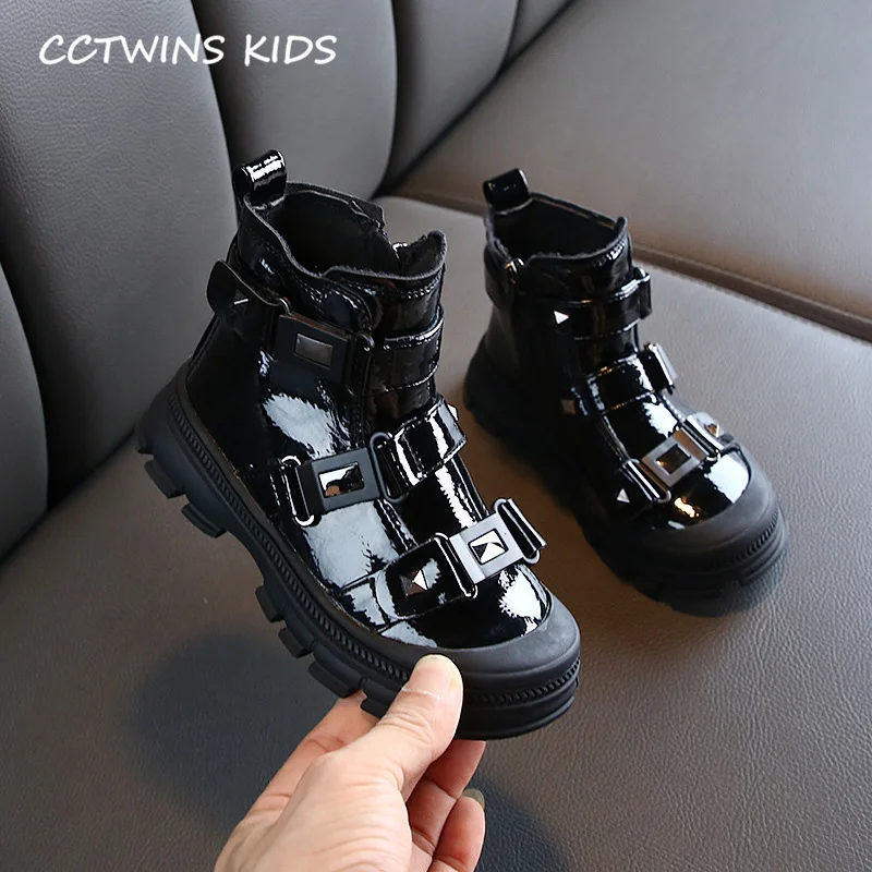 Черный CCTWINS/детская обувь; коллекция года; модная Осенняя черная обувь для маленьких девочек; детские полуботинки; брендовые ботинки с шипами для мальчиков; FB1736 - Цвет: Черный