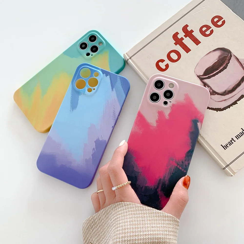 

Watercolor Soft Luxury Silicone Case For iPhone X XR XS Max 8 7 Plus SE 2020 Colorful Protective Cover
