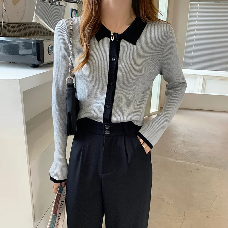 

Женский вязаный кардиган-поло с воротником-поло, в Корейском стиле