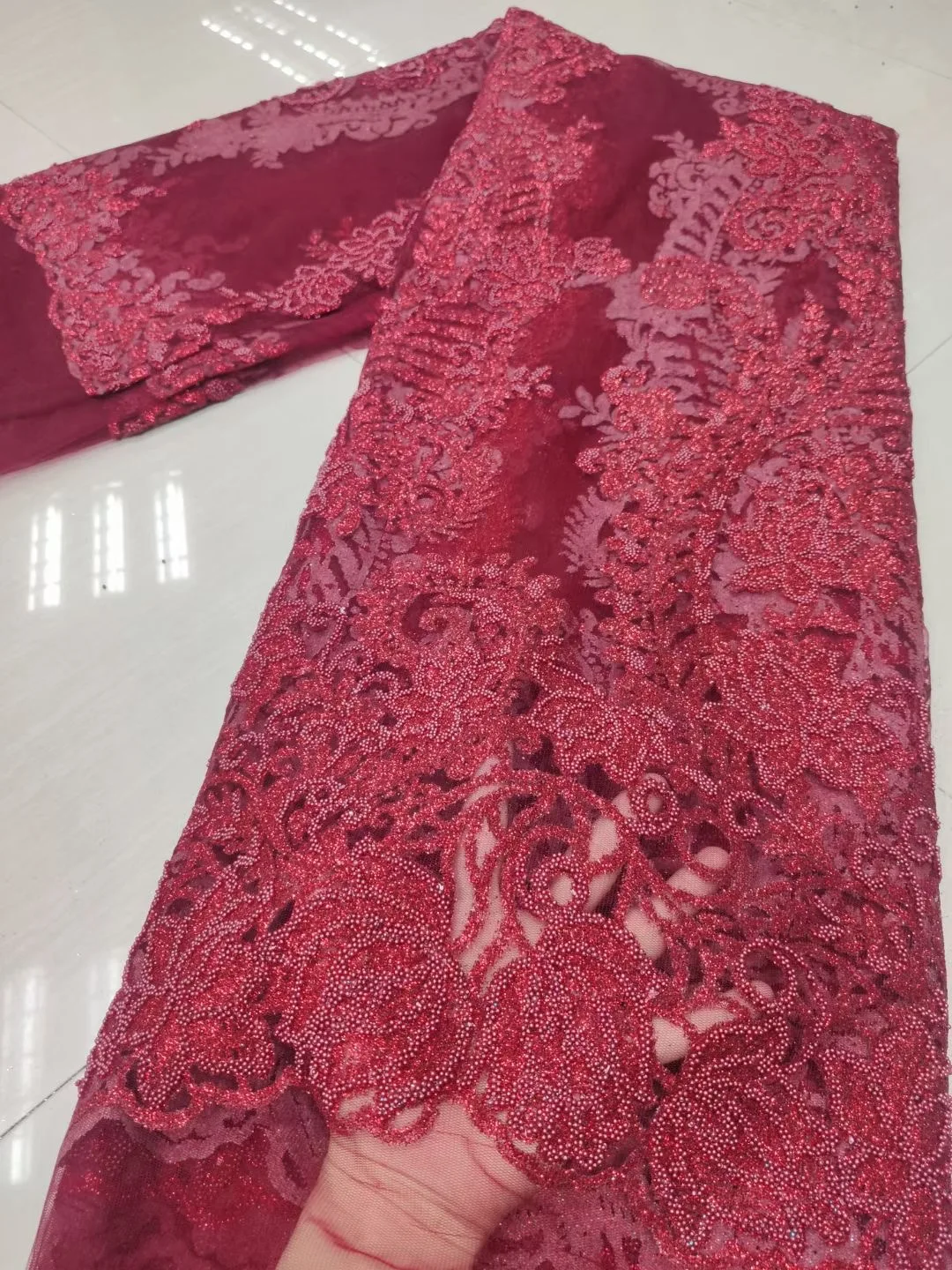 

French Lace Fabric 2021 High Quality Lace and Beads Latest African Tulle Lace Fabric Nigeria Lace Wedding 5yard NFM4896