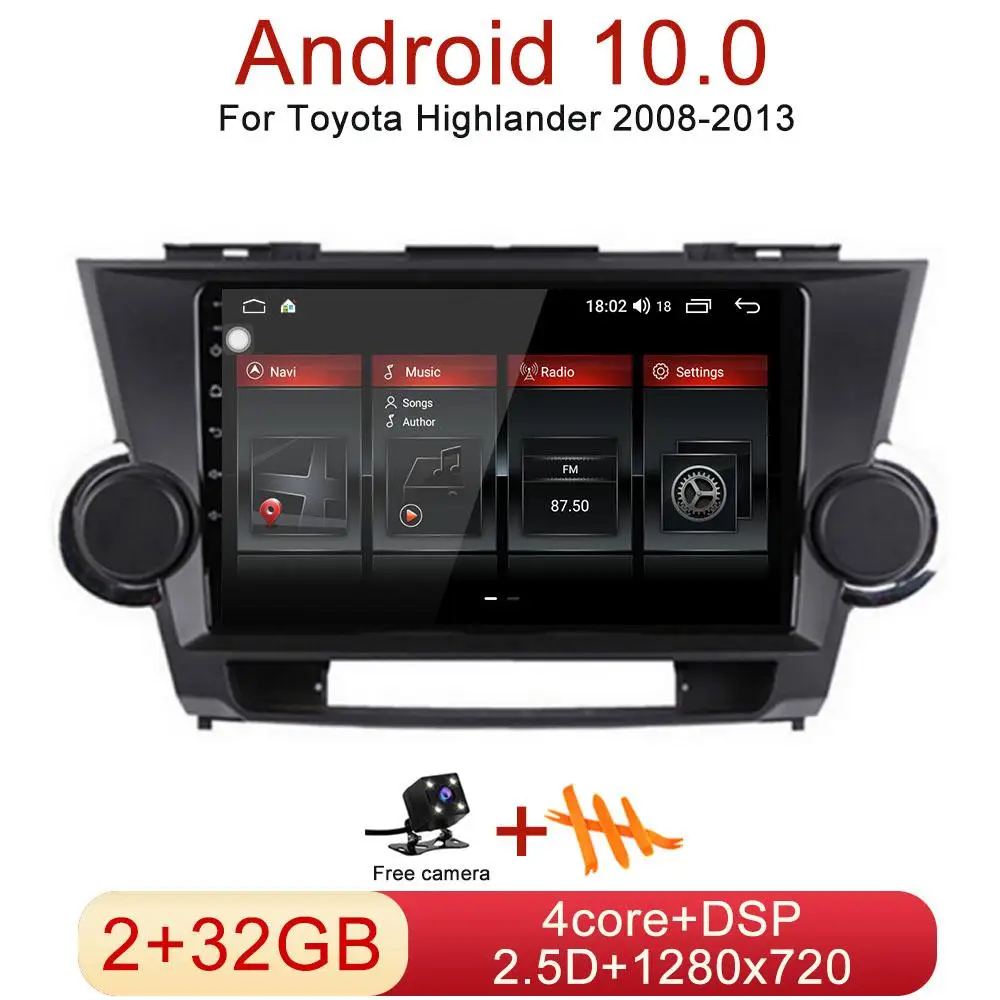 Автомагнитола Android 10 0 для Toyota Highlander 2008 2009 - 2013 мультимедийный видеоплеер Стерео GPS