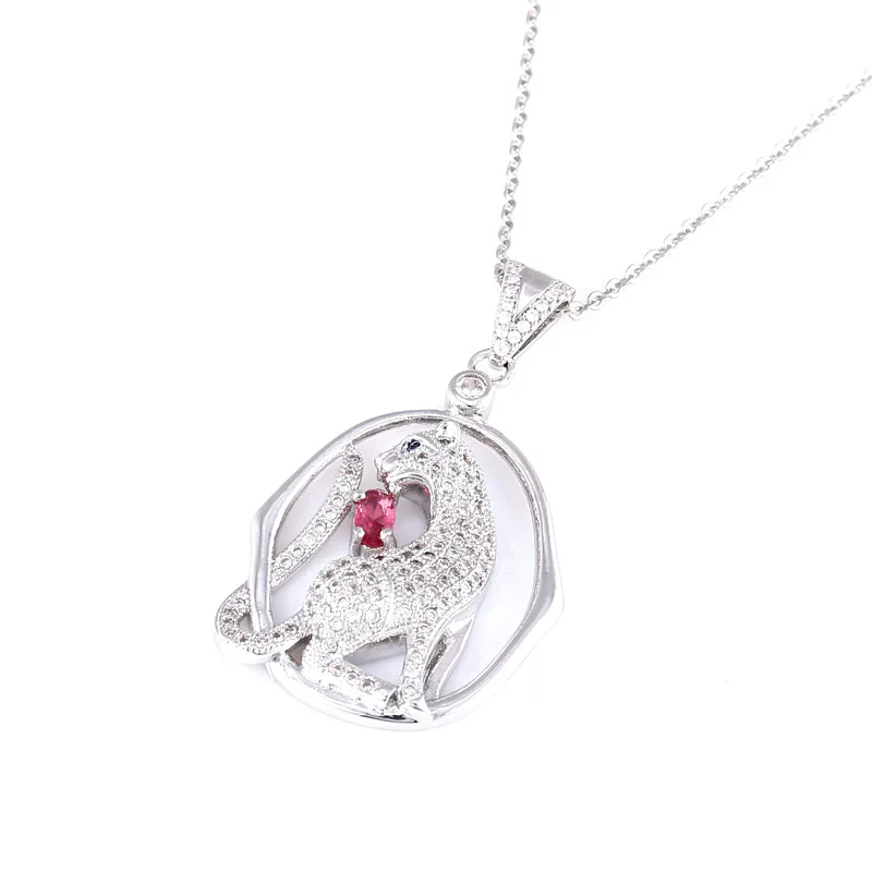 White Gold Red Juya, Прямая поставка от поставщиков, микро ожерелье с леопардом из циркония ручной работы, ожерелье с подвеской в виде животного для женщин и мужчин, рождественский подарок - Окраска металла: White Gold Red