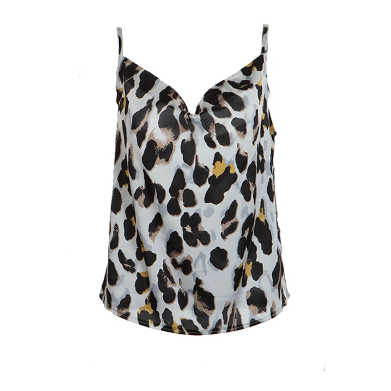 Женские леопардовые атласные топы Летняя сорочка женская сексуальная майка с