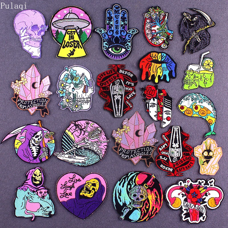 

Witch Patches For Clothes Punk Patches Iron on Patch DIY Skull/Biker Embroidered Patches For Clothing Sticker Stripe On Clothes