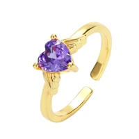 womens gold cz rings heart copper purple zircon open adjustable rings simple initial jewery engagement wedding rings for women