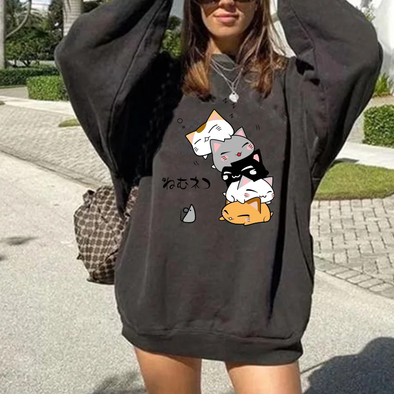 Фото Женские свитшоты в стиле аниме Харадзюку с принтом милого кота пуловеры