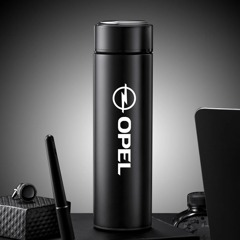 

500ml thermos with temperature display for opel badge corsa astra h zafira bgj mokka car thermos stainless steel mug