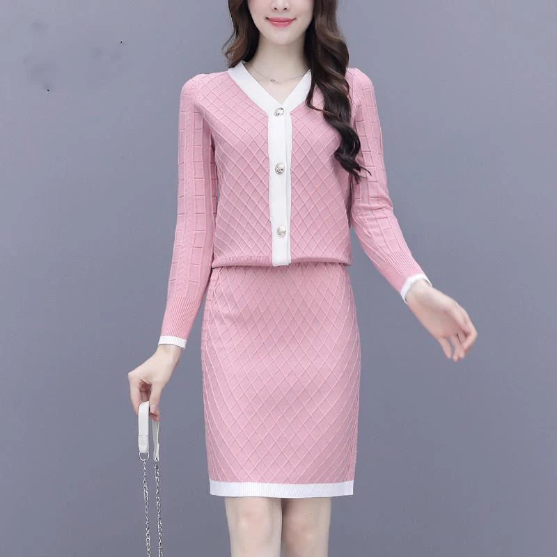 Элегантный Тонкий Трикотажный костюм из двух предметов с длинными рукавами