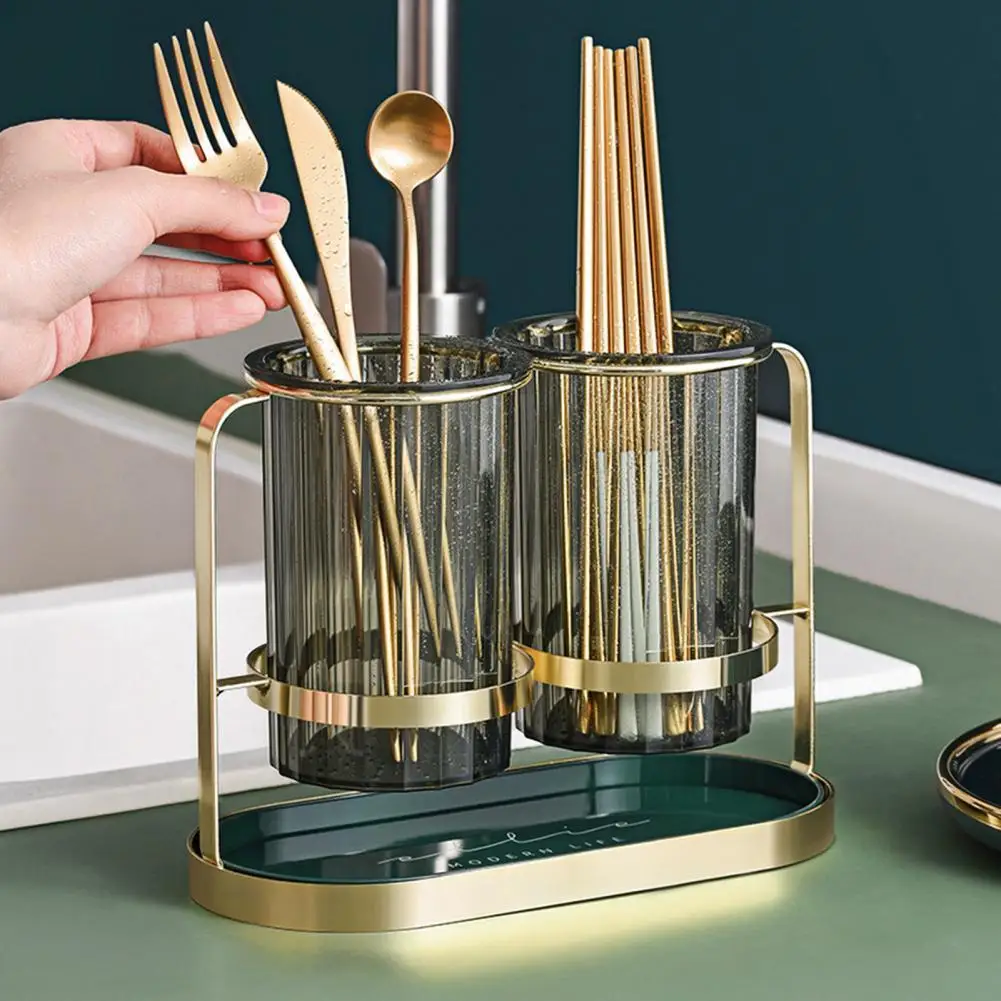 

60%HOTChopstick Cage Household Quick Draining European Style Double Barrel Translucent Chopstick Rack for Home
