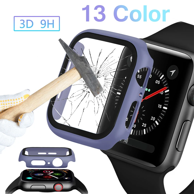Чехол + закаленное стекло для Apple Watch 44 мм 40 серия 5 4 3 2 1 Защитная крышка экрана