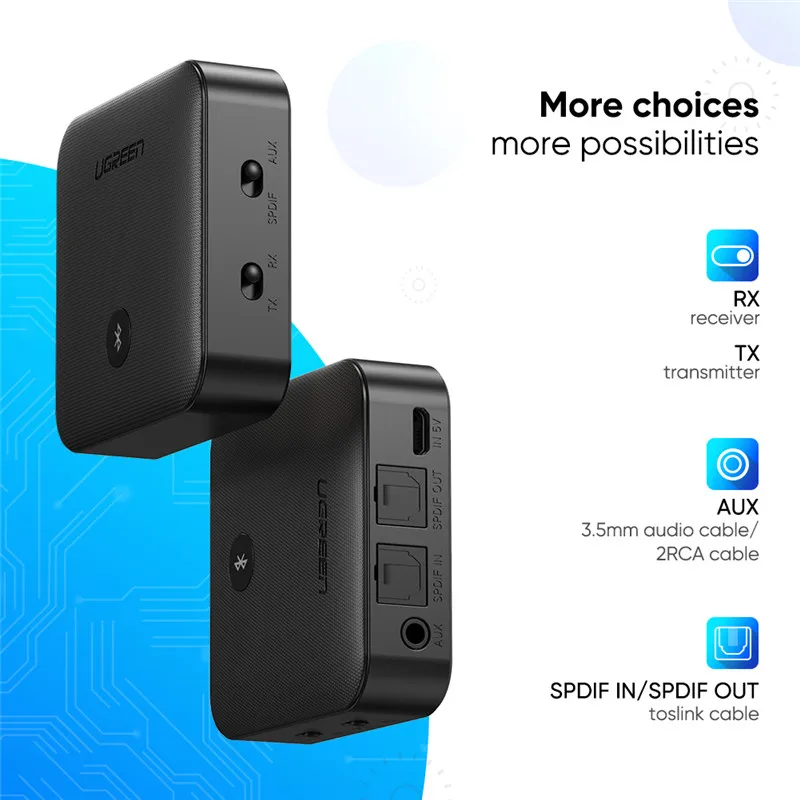 Беспроводной аудиоадаптер UGREEN Bluetooth 5 0 приемник-передатчик APTX HD 2 в 1 цифровой