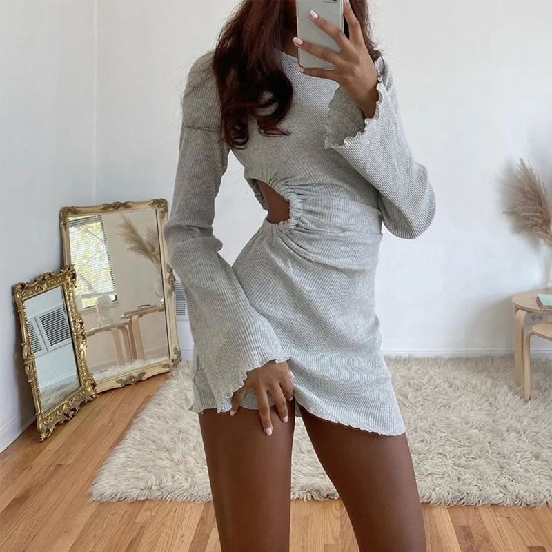 

21 осень, новинка, Европейская и американская внешняя торговля, платье с длинным рукавом, тонкой талией, вырезами, оборками и Рогами