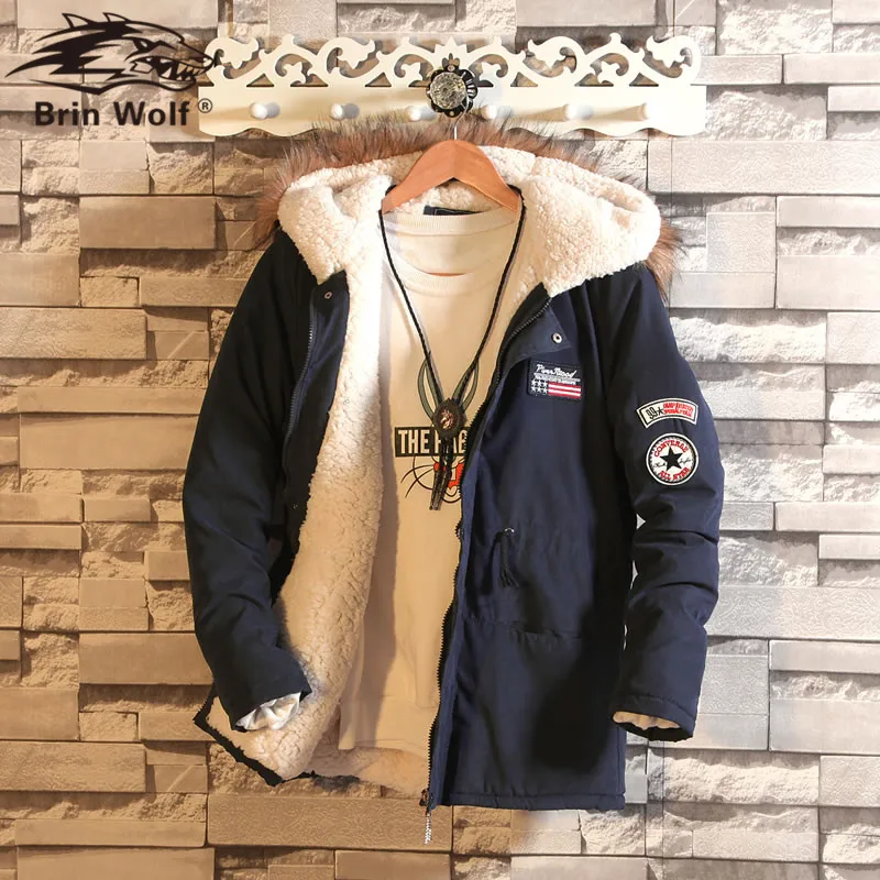 Мужская хлопковая флисовая парка Brin теплая куртка с меховым воротником и волком