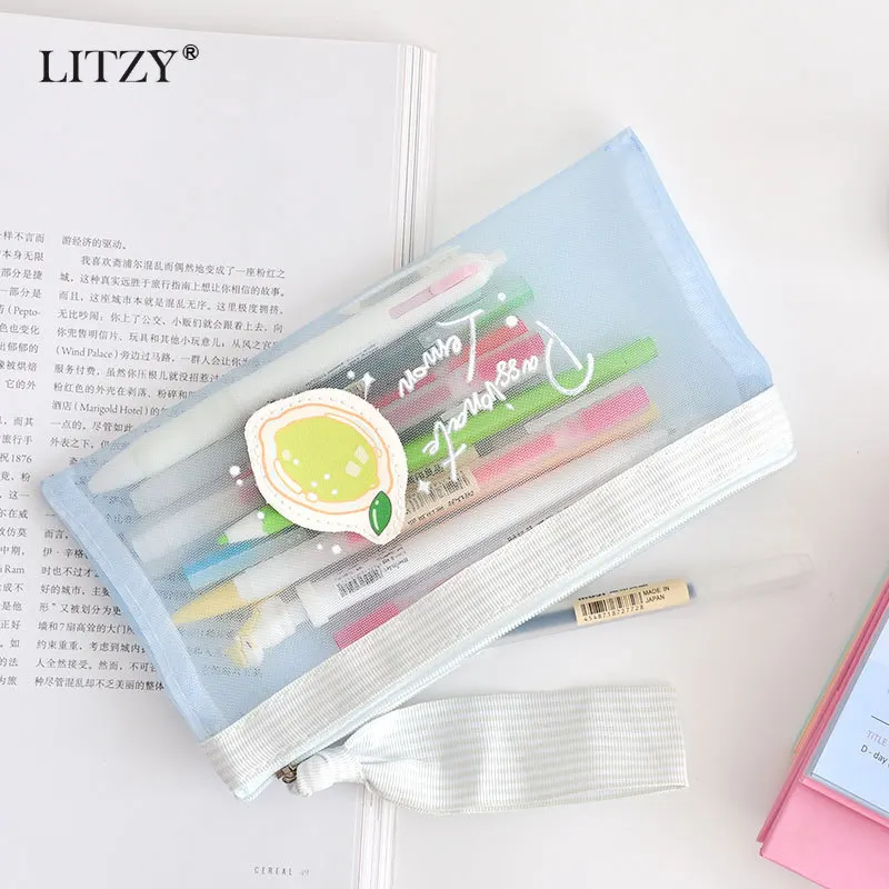 Прозрачный Сетчатый Чехол карандаш для школьников поставка фруктов арбуза ручка