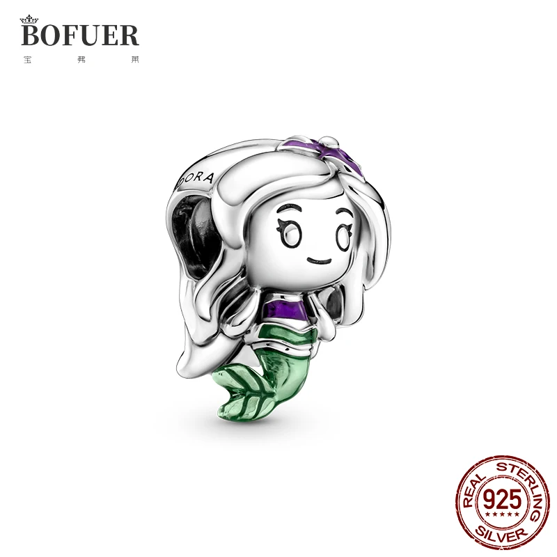 

2021 New Silver 925 Princess Little Mermaid Charm Ariel Cartoon Beads Fit Original Pandora Bracelets For Women DIY Jewelry Gift